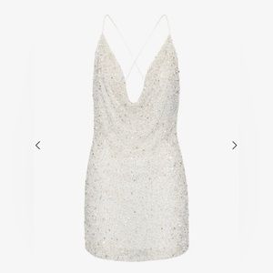 Retrofete Mich white and silver sequin dress - M